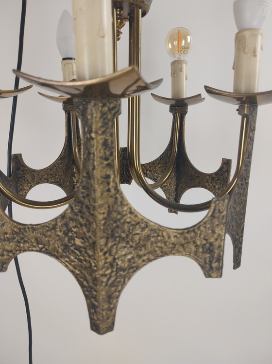 1 x Suspension brutaliste années 1970 par Moe Bridges. – Metal, Brass, Vintage (photo 3 of 9)