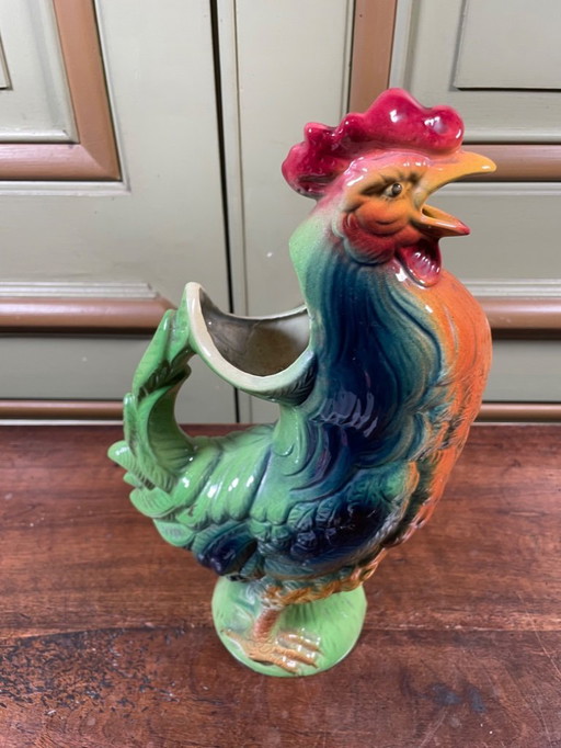 Saint-Clément rooster carafe/pitcher – French earthenware – 30 cm – Vibrant colours!