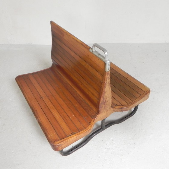 Image 1 of Double-sided teak train bench, 1930s