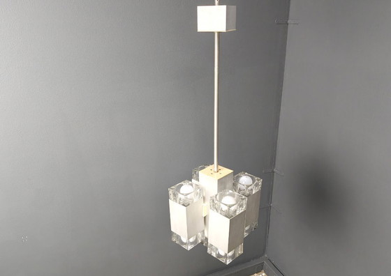 Image 1 of Lampadario cubico italiano vintage di Gaetano Sciolari, anni '70