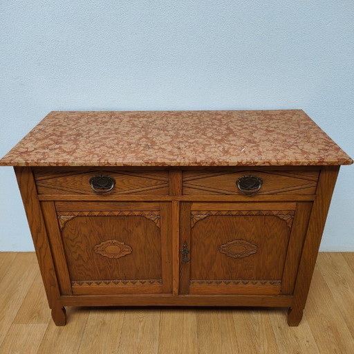 Vintage antiek dressoir commode ladekast badkamermeubel met marmer blad