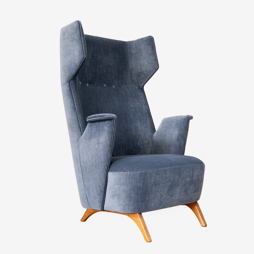 Paire de fauteuils à haut dossier en velours italien, Mid-Century Modern, années 1950