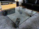 Prachtige glazen salontafel Tavolo con ruote van Fontana Arte