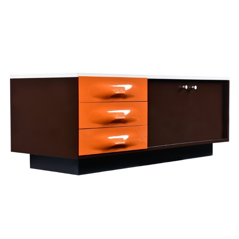Restored Raymond Loewy Brown Orange and White DF-2000 TV Stand