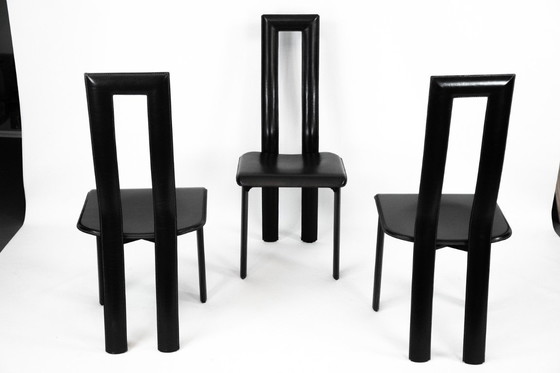 Image 1 of Postmodern Set of ten leather dining chairs by Antonello Mosca for Ycami. Italy 1980s