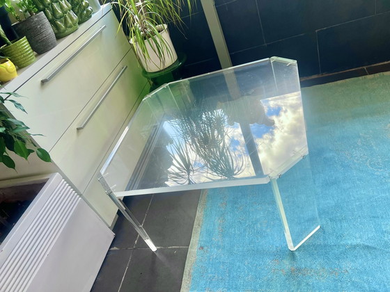 Mesa de centro octogonal de plexiglás de 80 cm, estilo Bauhaus de la era espacial de los años 70, fabricada (photo 4 of 8)
