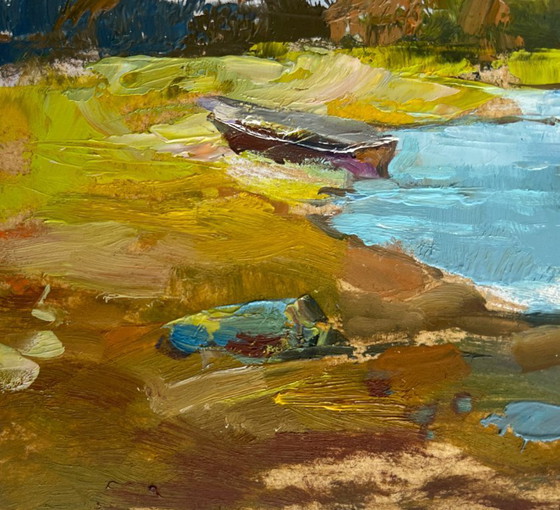 Image 1 of Original Oil Painting Summer River Landscape Summer harmony of water and sky