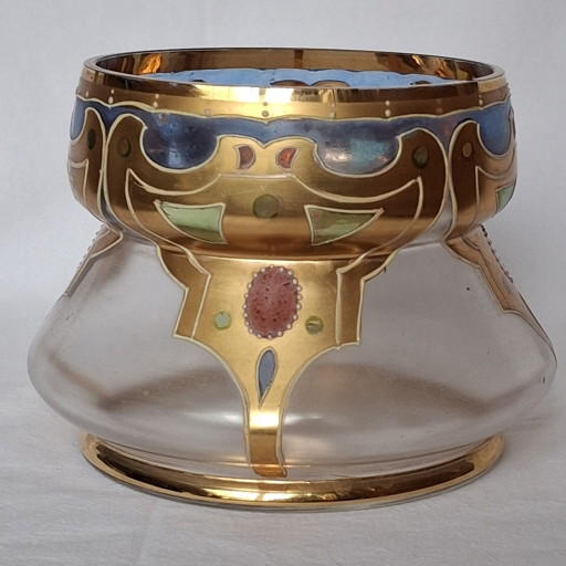 Antique Art Nouveau Stained Glass Bowl