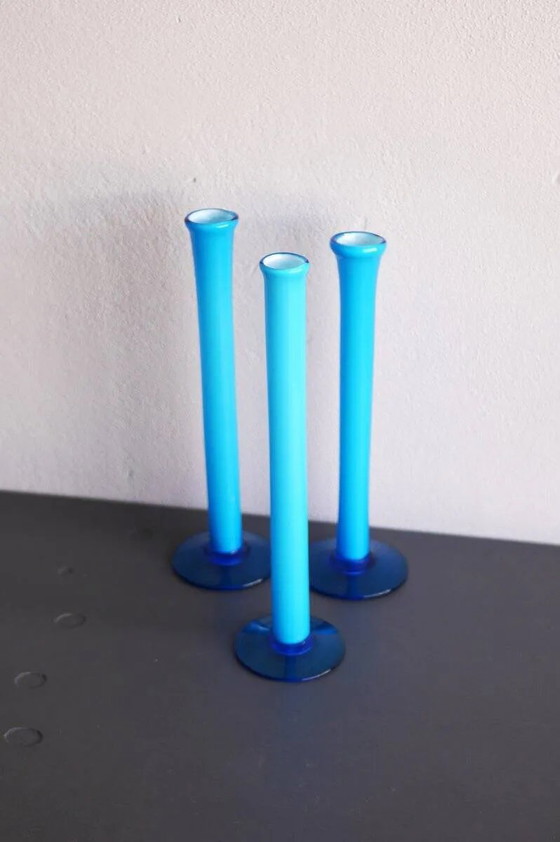 Image 1 of Vintage tall handblown orchid vases in azure blue by Artur Percy for Gullaskruf, 1970s, set of 3