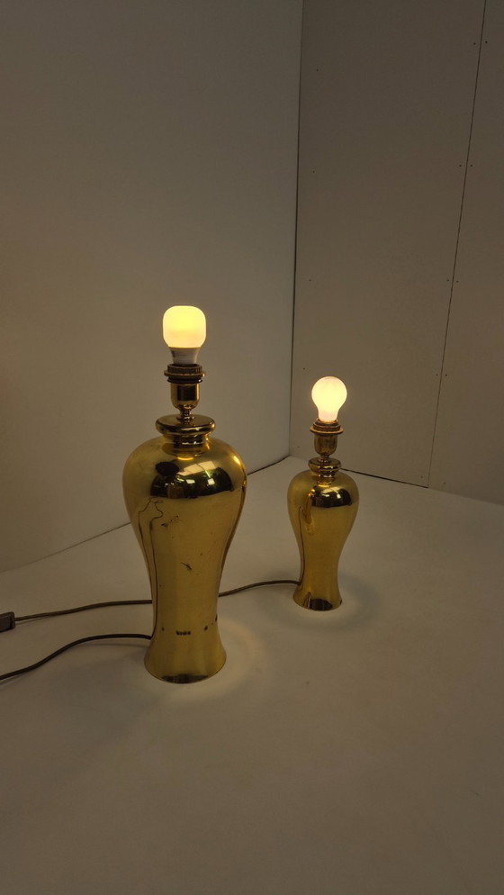 Image 1 of Set pesante di lampade da tavolo in ottone vintage