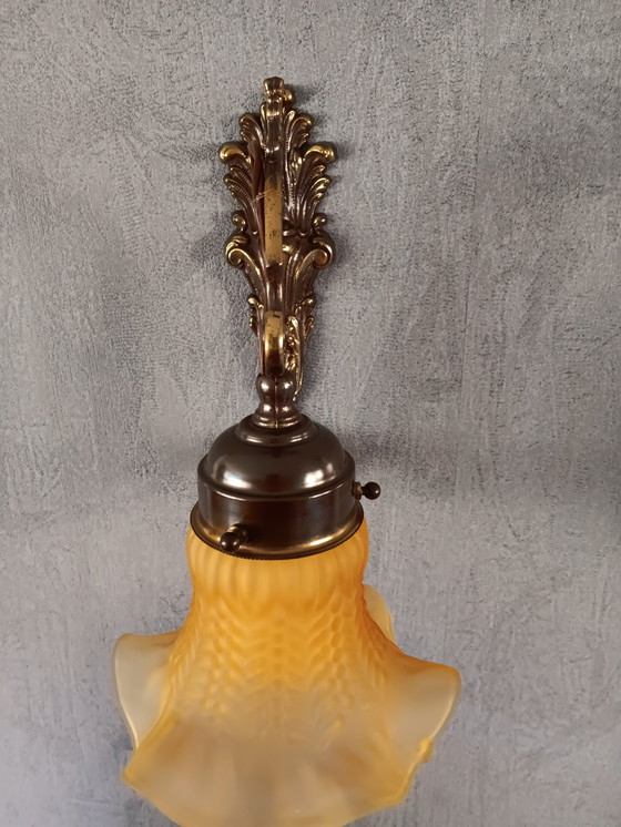 Image 1 of Vintage Wall Lamp Flower Design Milk Glass Art Nouveau Style