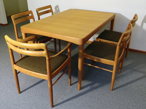 Set da pranzo vintage, rovere chiaro, design HW Klein per Bramin, Danimarca 1960