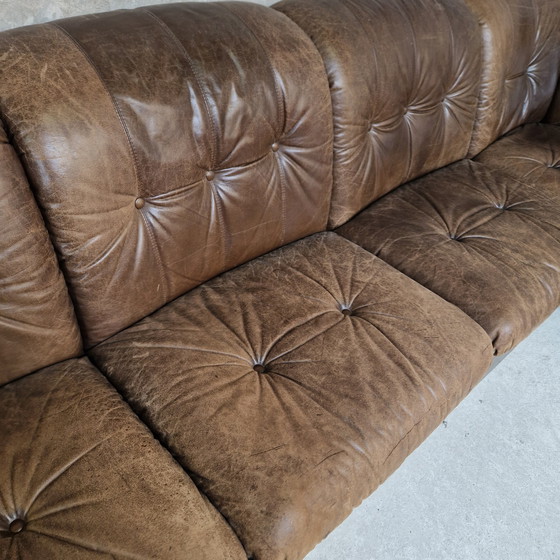 Image 1 of Sofá modular de los años 70 con elementos marrones y sofá de cuero.