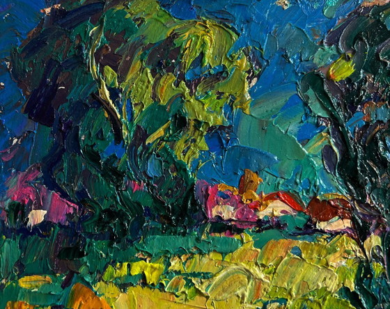 Image 1 of Original Oil Painting Summer Village Landscape After the rain freshness