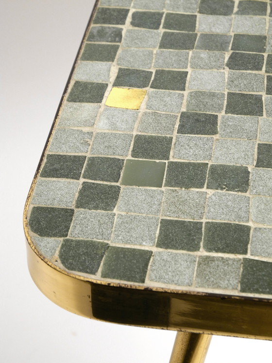 Image 1 of Beautiful Mid-Century Modern Brass Side Table With Mosaic Surface by Münchener Zierspiegel