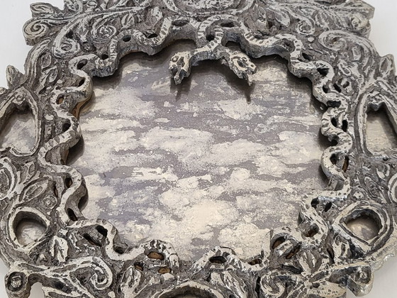 Image 1 of MAGNIFICENT VINTAGE ANTIQUE MIRROR WITH SNAKES ON A PLEXIGLAS BASE, 1970