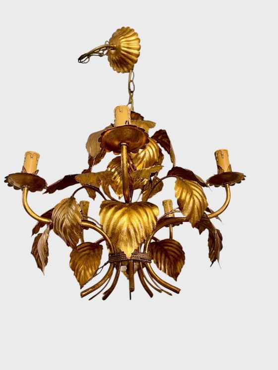 Image 1 of Hans Kögl Kronleuchter, floral, vergoldet, 5-flammig, 1970er Jahre