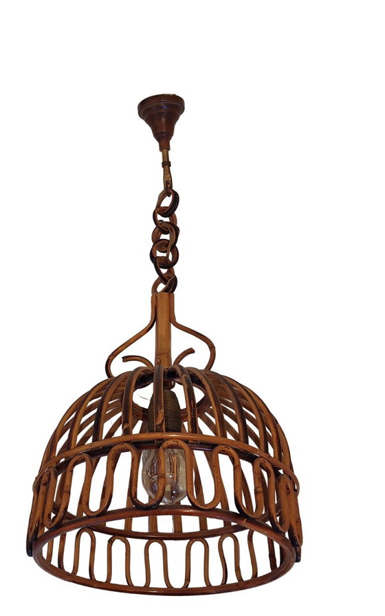 Image 1 of Mid Century French Riviera Style Bamboo Pendant Lamp by Franco Albini from the 1960's