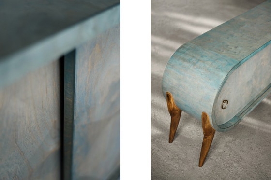 Image 1 of Credenza in legno stile Mid-Century Modern italiano, colore turchese, linee aerodinamiche, anni '60.