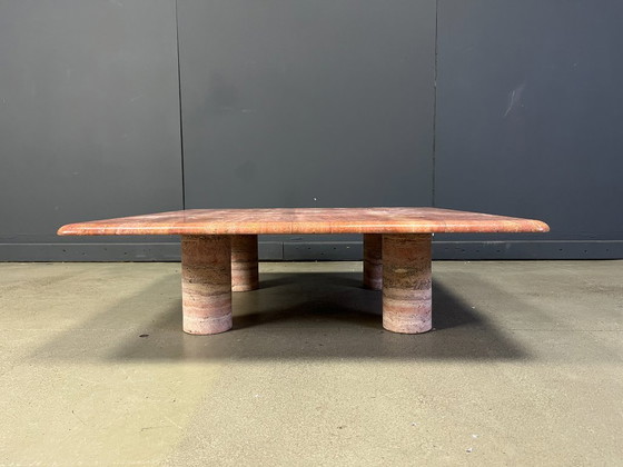 Image 1 of Angelo Mangiarotti red travertine Coffee Table for Up&Up, Italy