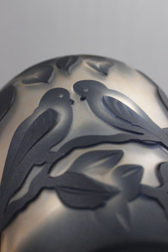Image 1 of De Vianne, France - Vase with birds, acid-etched glass paste, 20th century