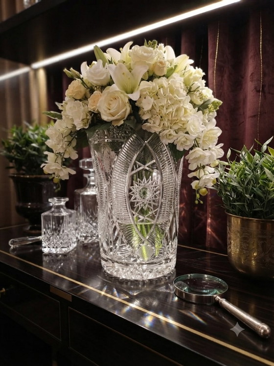 Monumental Hand-Cut Crystal Vase New Old Stock HS SUDETY POLAND 60s 70s Label 5kg 30 Cm – HS SUDETY POLOGNE (photo 12 of 15)