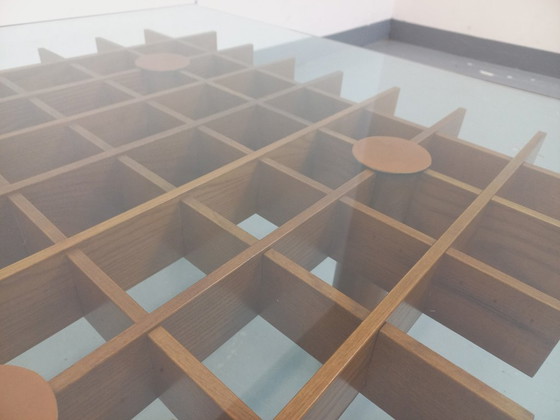 Image 1 of Vintage square Italian coffee table Kyoto by Gianfranco Frattini for Knoll in ash wood and glass from the 1970s