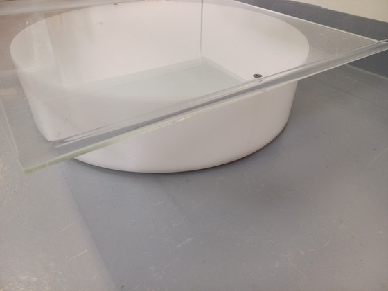 Image 1 of Square illuminated vintage Italian coffee table in glass and Plexiglas in the Space Age style of the '70s