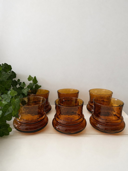 Ensemble de 6 verres à eau ambrés vintage – glazen karaffen, Glass