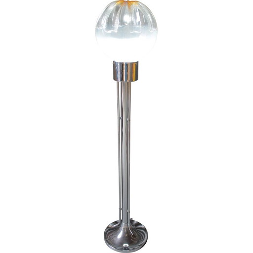 Vintage verchroomde vloerlamp in Murano glas voor Mazzega, 1970