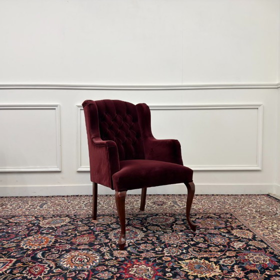 Set Chesterfield Sessel, Samt rot – Holz (photo 8 of 10)