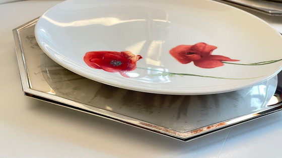 Image 1 of Set van 6 vintage zilveren metalen borden