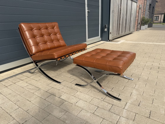 Image 1 of Knoll Barcelona Relax + Ottoman, Venezia Cognac Leather in New Condition!
