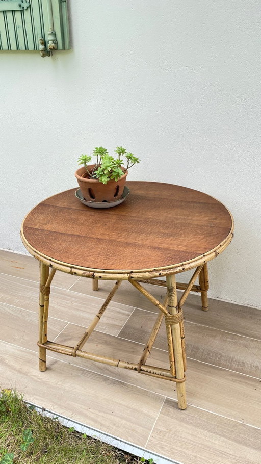 Vintage Oak and Rattan Coffee Table
