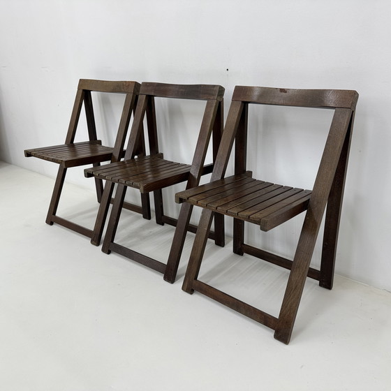 Image 1 of Set of 3 Aldo Jacober for Alberto Bazzani Wooden Folding Chairs, 1960’s