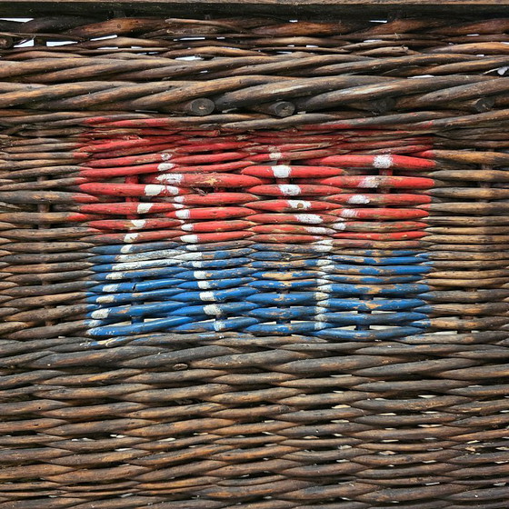 Image 1 of Oude Franse rieten Champagne flessenmand, 1e helft 1900