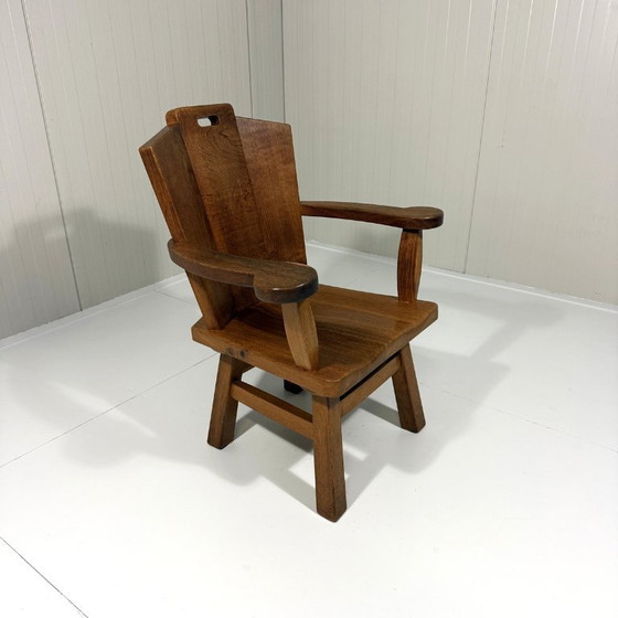 Rustic brutalist armchair in solid oak from the 1960s, Wood, Brown (photo 2 of 19)