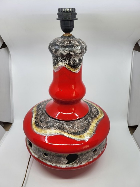 Image 1 of Lampada da terra vintage in ceramica della Germania Ovest, rossa, a doppia illuminazione, anni '70.