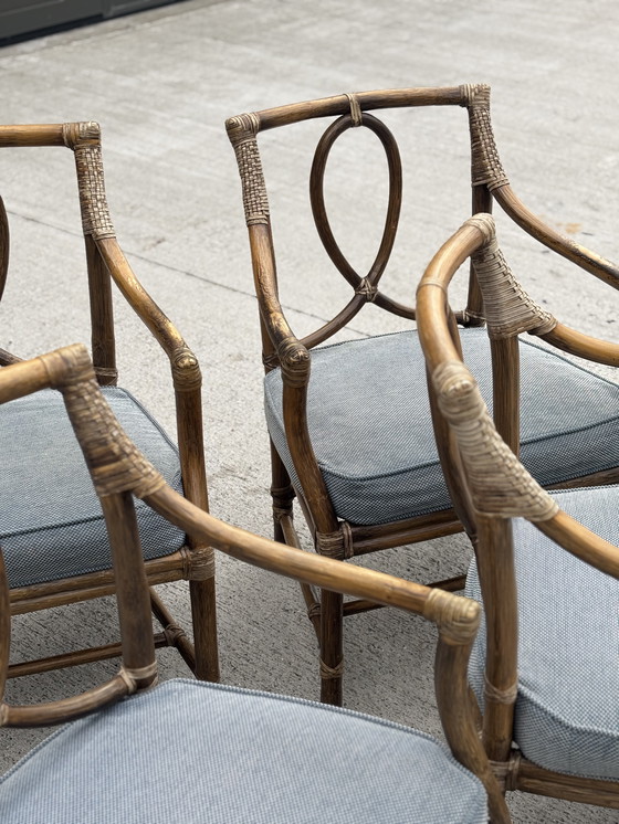 Image 1 of Set of 4 McGuire design rattan chairs with cushions – excellent condition