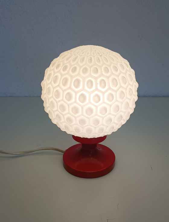 Vintage Bedlampje Rood Metaal En Glas – Tafellampen, Metal (photo 7 of 8)