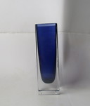 Murano Quadratische Blockvase, Blau mit Transparent, Italien