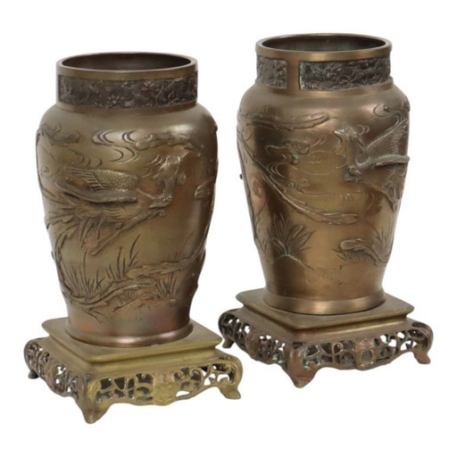 Pair of Japanese Bronze Vases