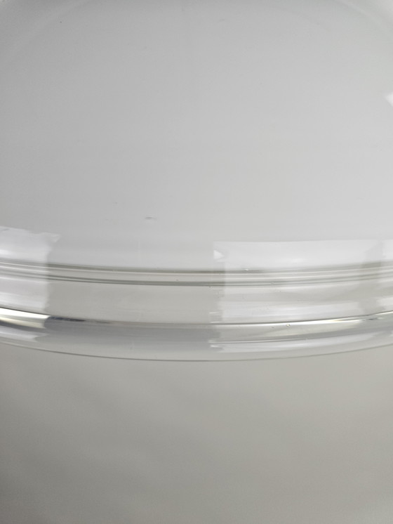 Image 1 of Lampada a sospensione italiana in vetro satinato con bordo trasparente