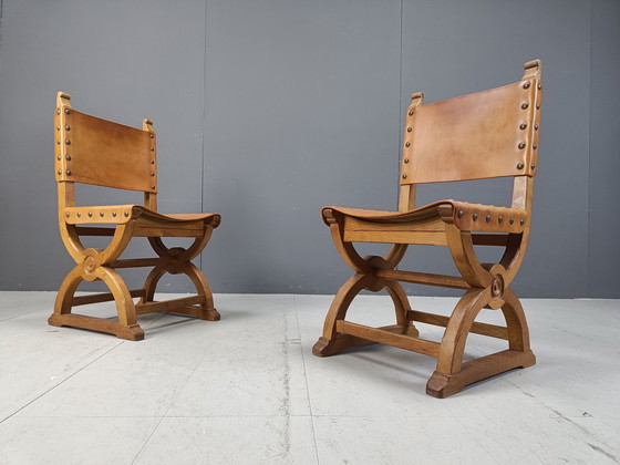 Image 1 of Chaises de salle à manger espagnoles en cuir, 1960S