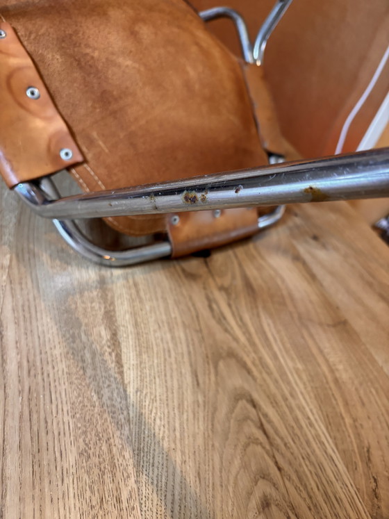 Image 1 of 2 les Arcs stoelen cognackleurig leer met chroom