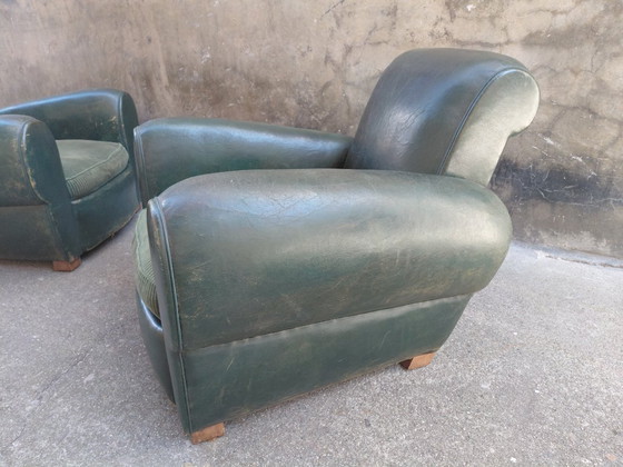 Image 1 of Pair of leather club chairs