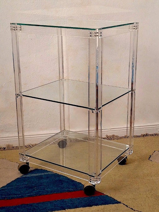 Vintage Italiaanse serveerwagen van plexiglas en glas, 1980