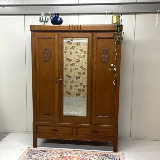 Antieke spiegelkast opbergkast jaren 20 linnenkast eiken