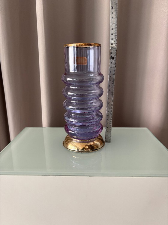 Vintage Italian Hand-Blown Amethyst Glass Vase With Brass Mounts – R. Frisina, Reggio Calabria (photo 5 of 12)