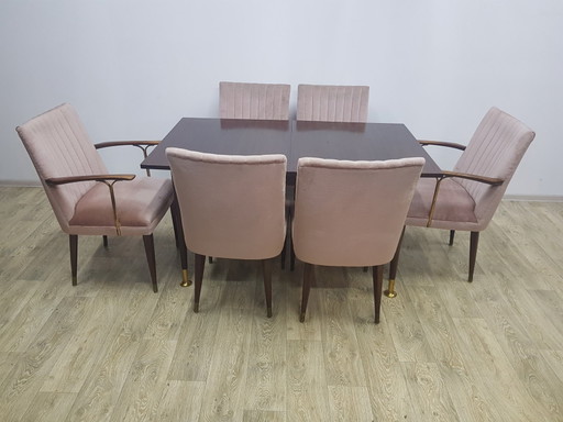 Table et Chaises Mid-Century, années 1960-1970, Ensemble de 7